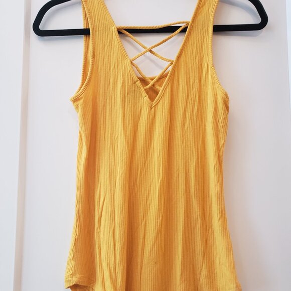 Bundle of two women's size small tops, yellow tank top and v-neck black … - Picture 4 of 10